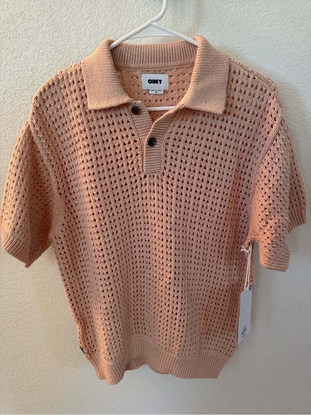 Obey Knit Polo in Soft Peach